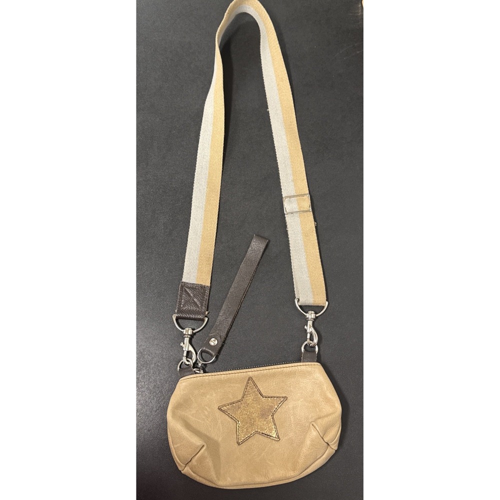 Lynn Tallerico Darla Stadium Bag Crossbody Leather Star Beige Small -Flaws